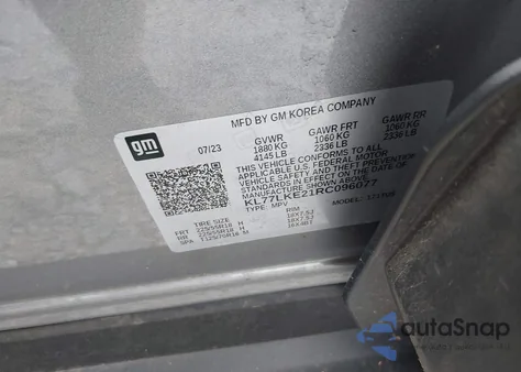 2024 Chevrolet Trax Fwd Activ из США, поврежденный, VIN KL77LKE21RC096077